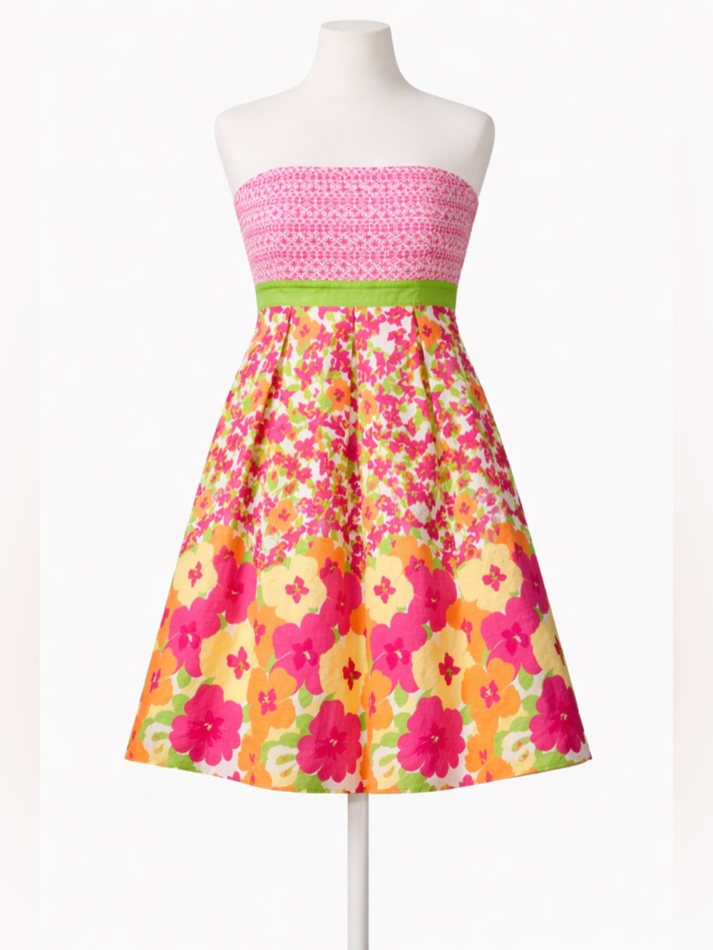 Lilly Pulitzer Dress Size 12 Strapless Floral Cotton Flare Lined